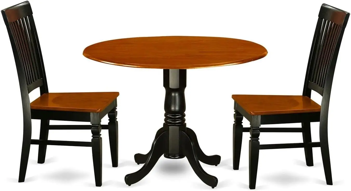 

East West Furniture DLWE3-BCH-W 3 Piece Kitchen Table & Chairs Set Contains a Round Dining Table with Dropleaf and 2 Dining Room