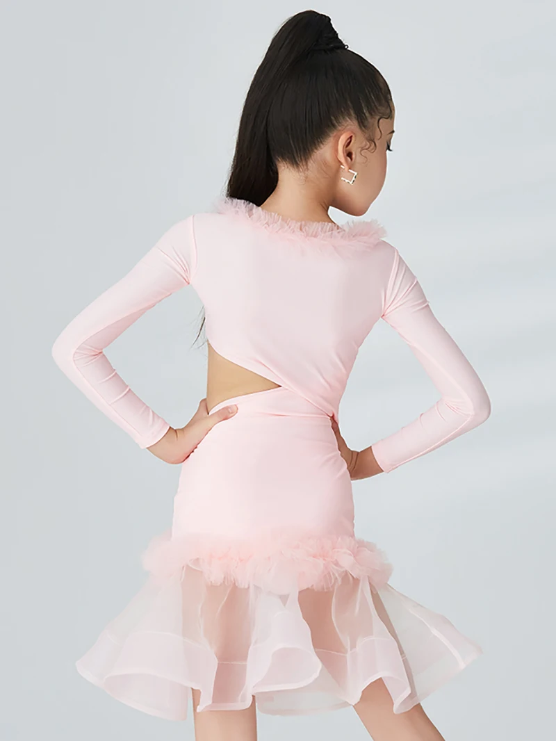 Bambini Ragazze Danza moderna Valzer per bambini Danza con volant Body in rete e gonna a fessura Concorso Pratica Performance Dancewear