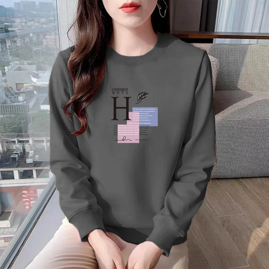 New Pure Cotton Sweatshirt round Neck Multi-Color Sporty Loose Casual Fashion Print Top Women Trend Spring Autumn Jacket