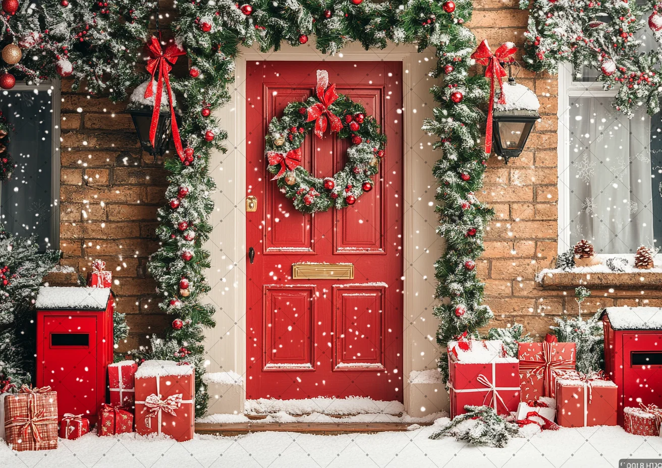 Winter Kerst Fotografie Achtergronden Prachtige Deur Kerstboom Vakantie Party Volwassenen Kinderen Foto Achtergronden Studio