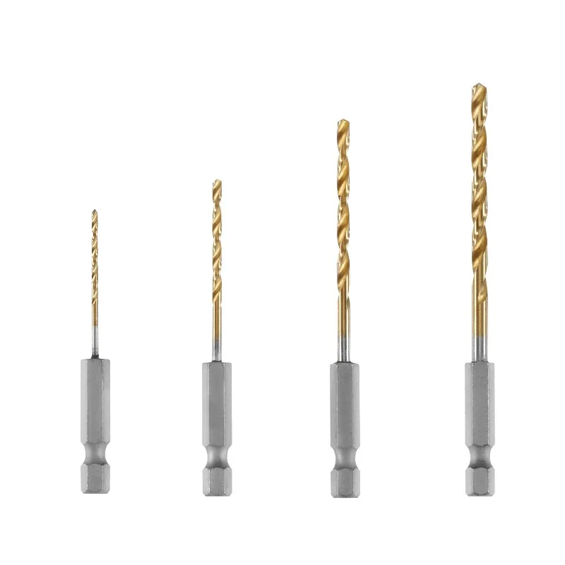 

4-Piece Hex Shank Titanium Drill Bit Set (1/16, 3/32, 1/8, 5/32)