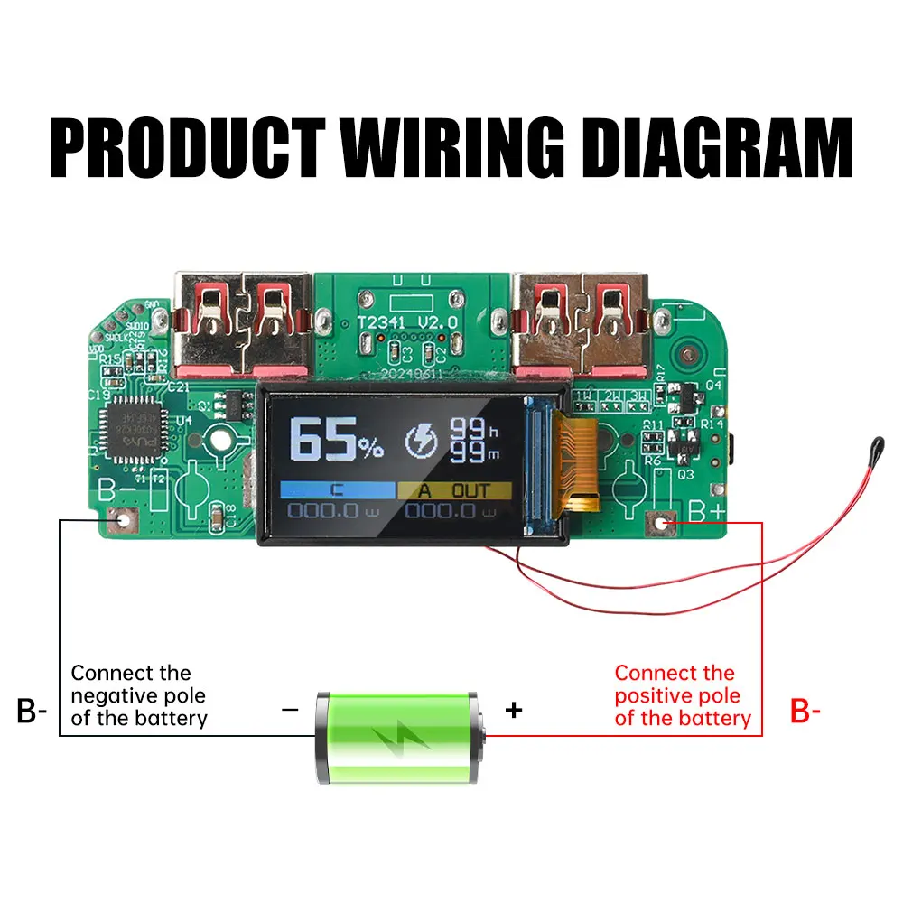 Type-C USB 22.5W 양방향 고속 충전기 벅 컨버터 PD/QC/SCP/VOOC용 TFT 디스플레이가 있는 모바일 전원 모듈 마더보드
