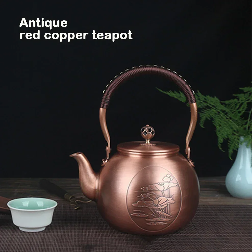 Imagem -06 - Antique Pure Copper Teapot Health Boiling Water Pot Conjunto de Chá Esculpido Artesanal Vermelho 1600ml