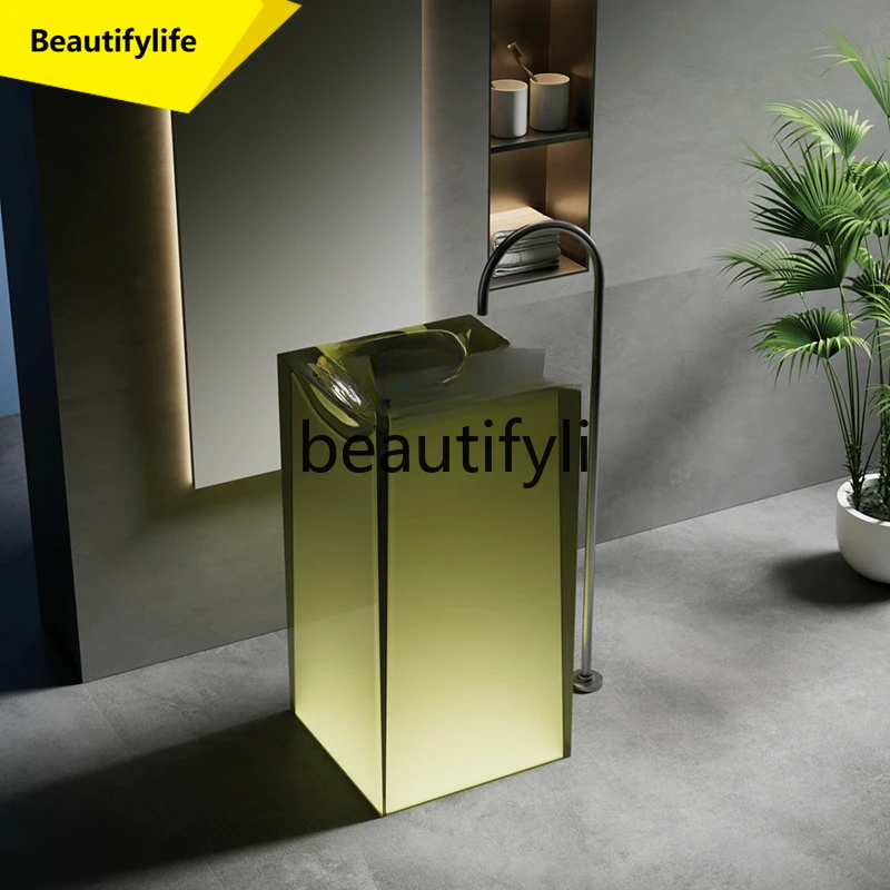 

cn0420 Floor-to-ceiling bathroom hand wash basin Color transparent resin art column basin