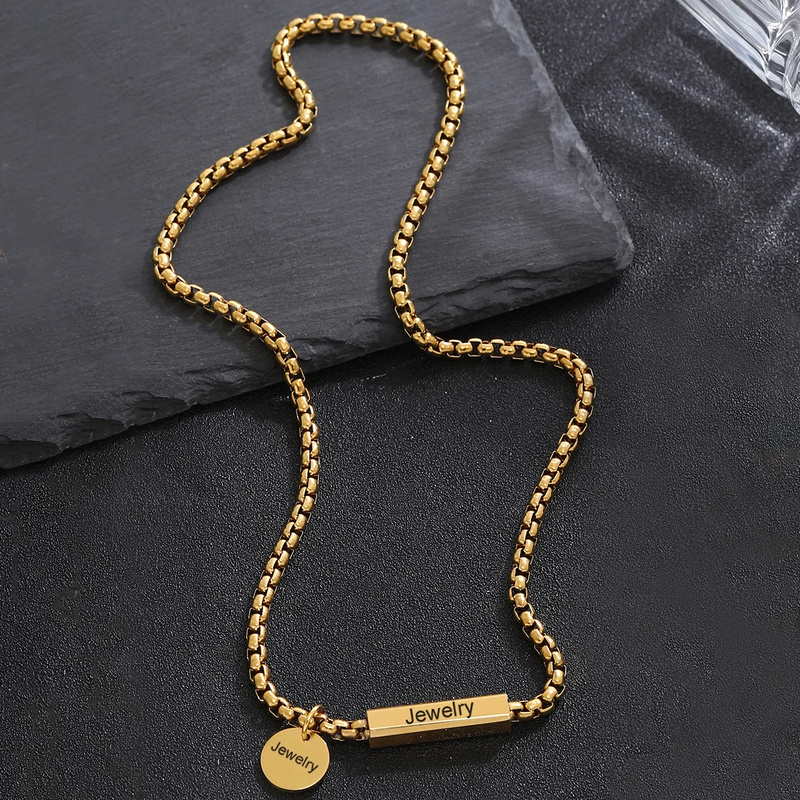 

1PC Laser engraving Name Custom Stainless Steel Necklace For Men Women DIY Jewelry Personalized Gift for Birthdays Anniversaries