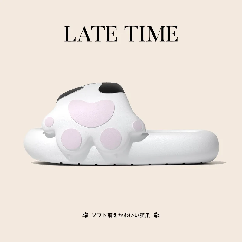 2026 Summer Cute Cat Paw Slippers Women Thick Sole Non Slip Bathroom Home Casual Parent-child Style Soft Comfortable House Shoes