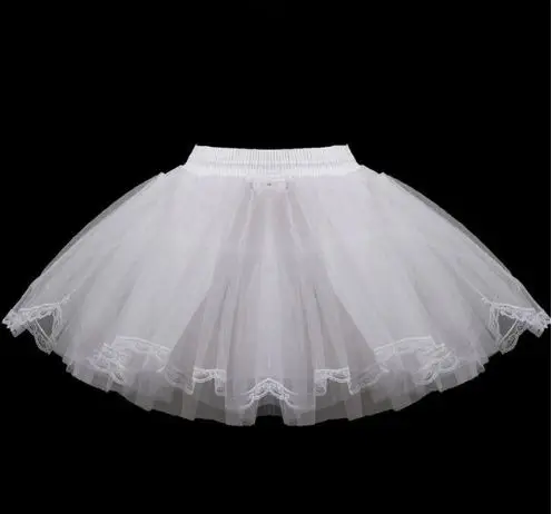 White Short Girls Petticoats 3 Layers Lace Edge Tulle Boneless Petticoat Simple Mini Underskirts For Children Dress