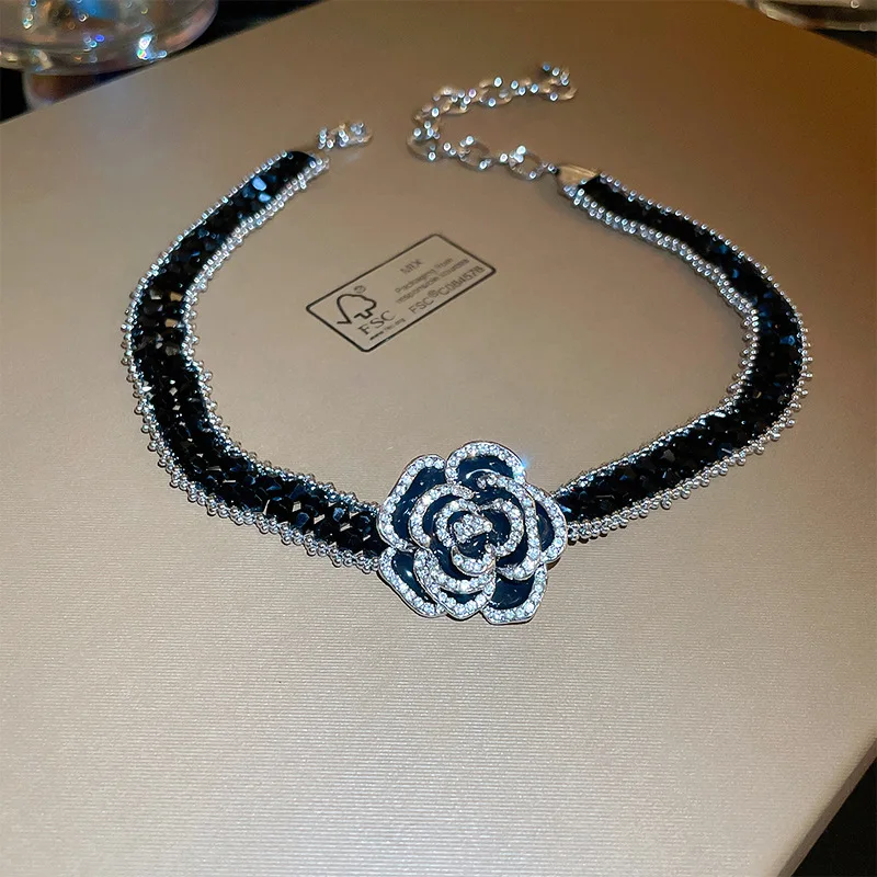 Crystal Flower Jewelry Suit Full Shiny Rhinestone Choker Necklace Women\'s Neck Chain Anniversarie Jewelry Ornament
