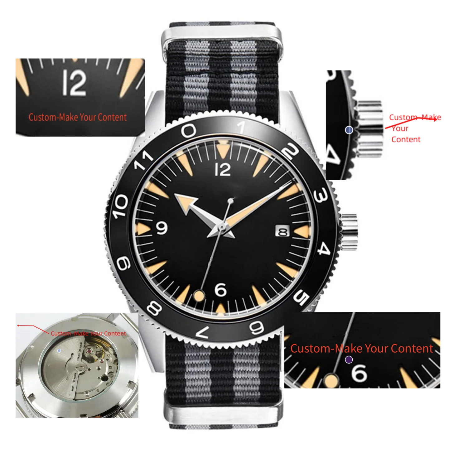 41mm Customized Men's Business Luxury Watch NH35A miyta8215 Auto Movement Sapphire Glass Nylon Strap Waterproof