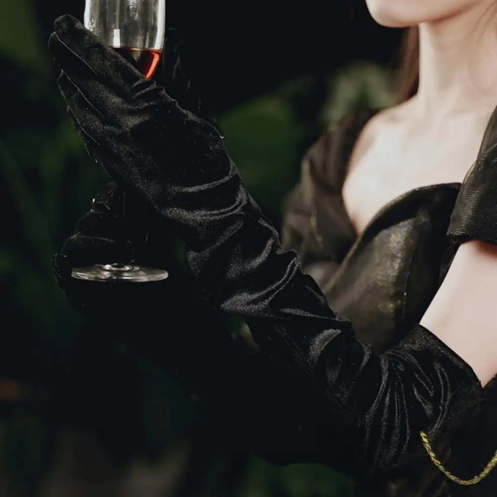 Long Gloves for Women Non-slip Velvet Gloves Women’s Velvet Long Gloves Retro Elbow-length Opera 1920s Flapper for Costume