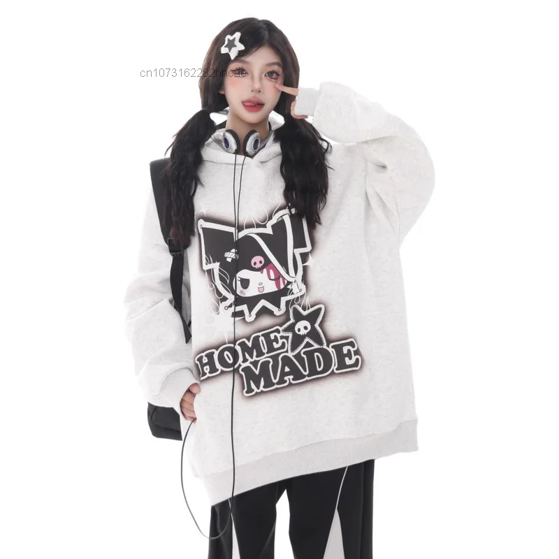 Sanrio Kuromi Grunge Hoodie Women's Oversize Y 2k Hip Hop Sweatshirt Japanese Anime Harajuku Cyber Y2k Pullovers Hooded Tops Emo