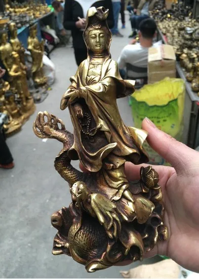 

YM 316 22cm Royal Chinese Bronze Gilt Dragon Kwan-Yin Quan Yin Guan Yin Goddess Statue