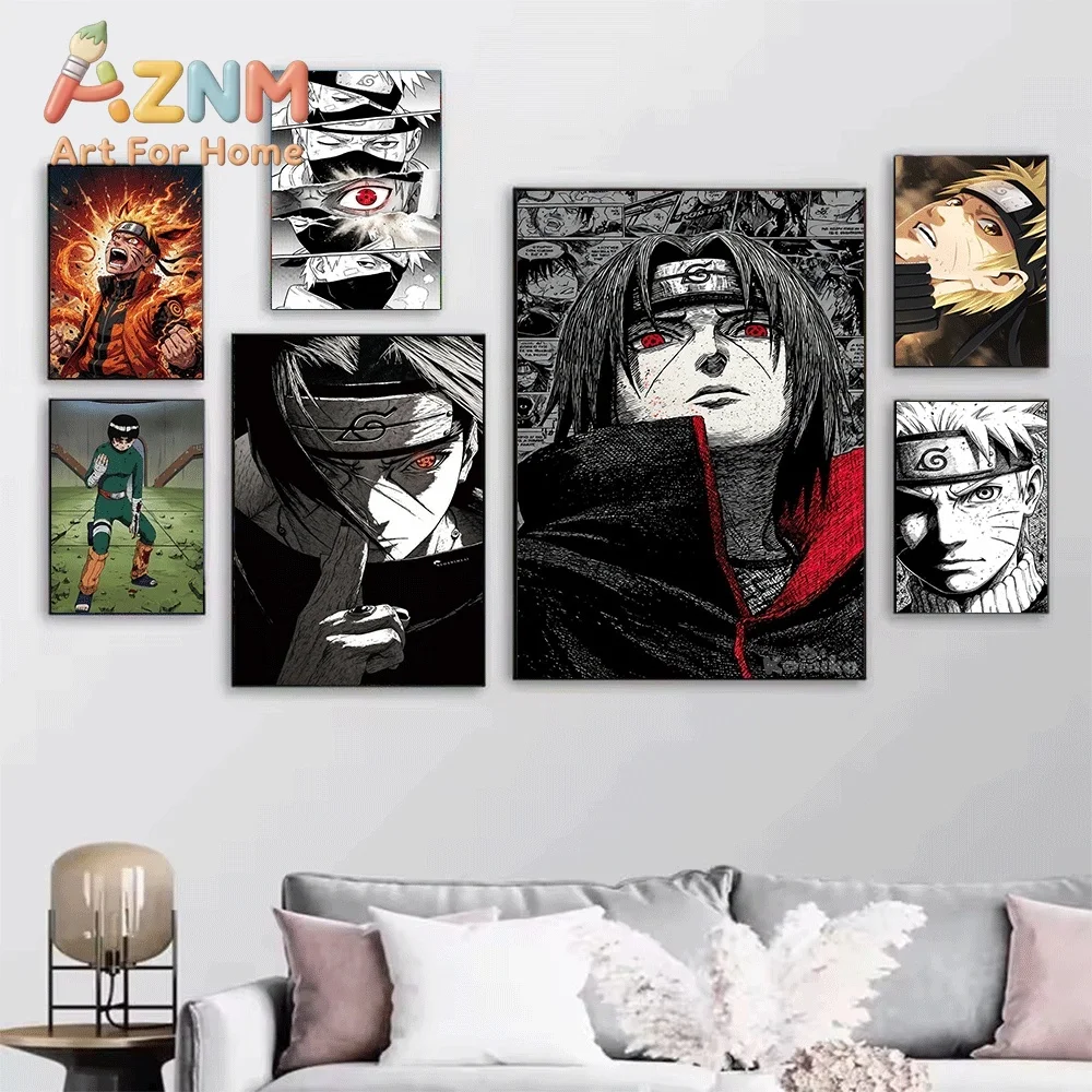Anime Naruto Canvas Wall Art Kurama Nine Tails Beast Fire Lightning Poster Unframed Canvas Painting Bedroom Living Room Home W