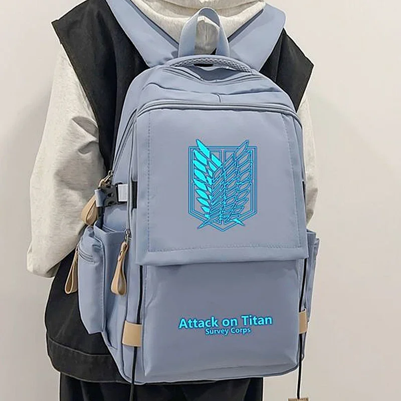 Breathable mesh, 29×46×20cm Black White Blue Red, Attack On Titan, Shingeki no kyojin, School Bags, Anime Backpacks Girls Boys