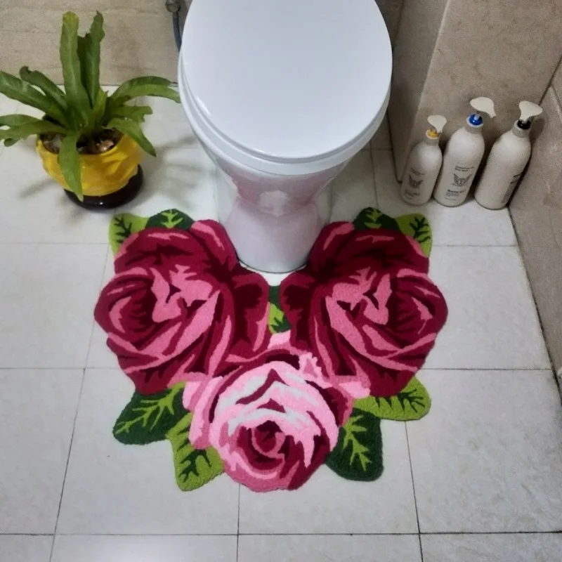 Embroidered Floor Carpet 3D Rose Living Room Carpet Table Bedroom Rug Bedside Parlor Floor Bath Mat Art Romantic Rose Tapete