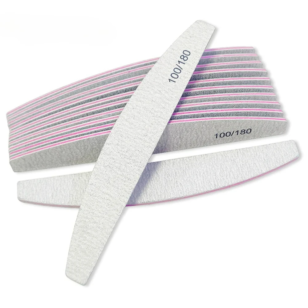 Lixa de Unha Meia-Lua Dupla Face 100/180 100/240 Grãos, Lixa de Lixa para Unhas de Gel, Ferramenta de Manicure para Polimento e Lixamento