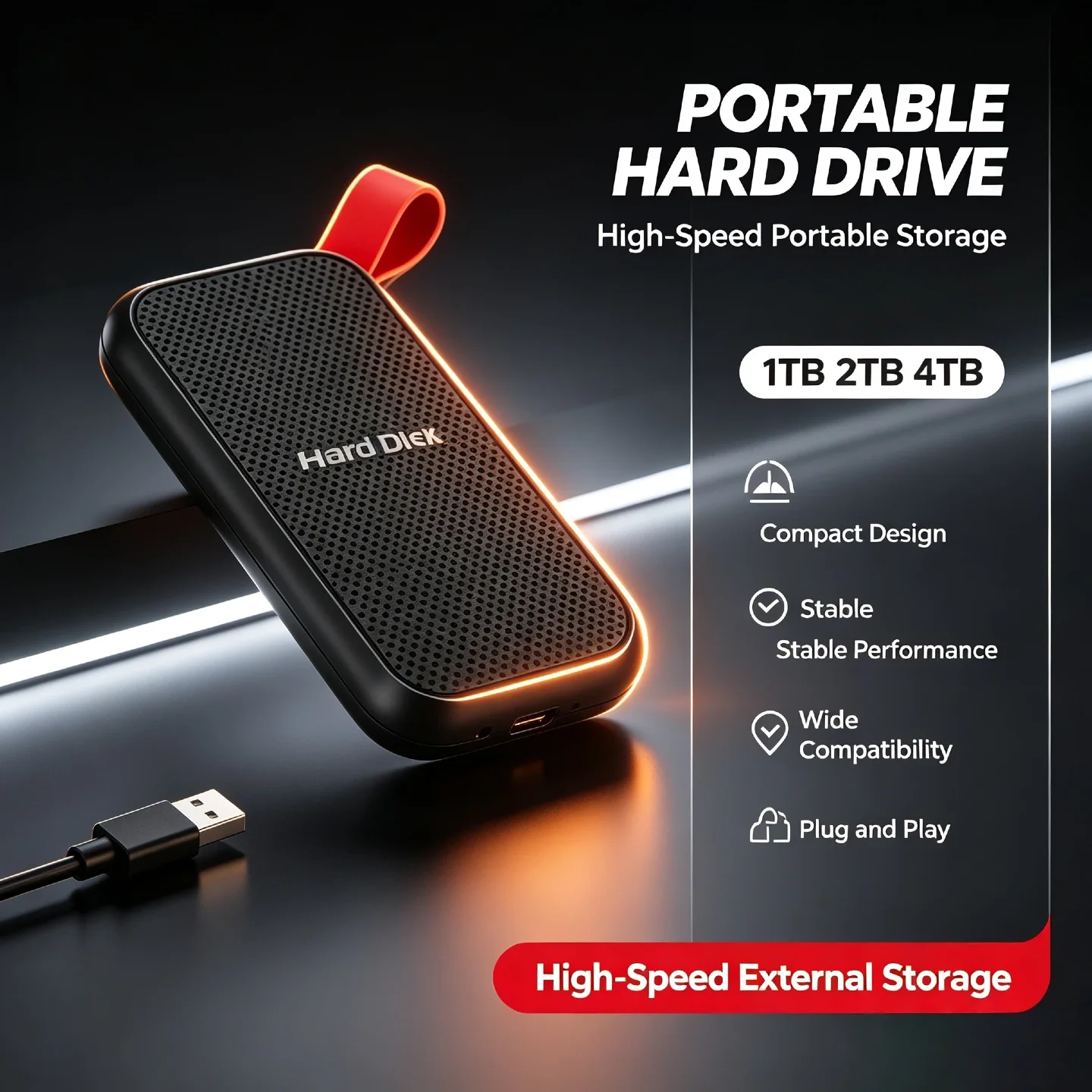 2TB Portable External Hard Drive USB 3.0 Matte Black Pro Max Ultra Fast Backup Storage Elite