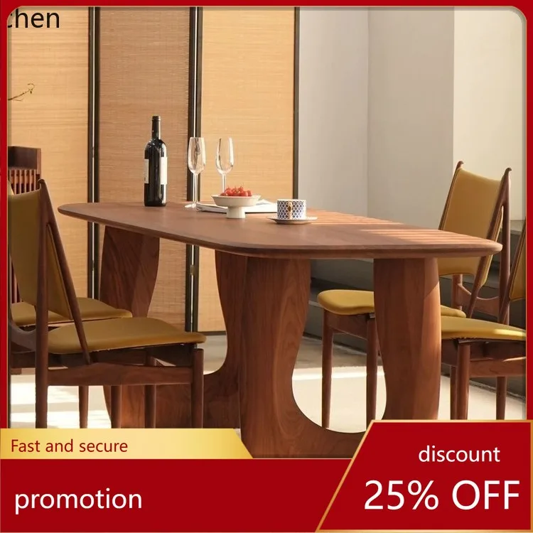 

CZ Black Walnut Solid Wood Home Dining Table Natural Wood Simple Mid-Century Style Dining and Study Table