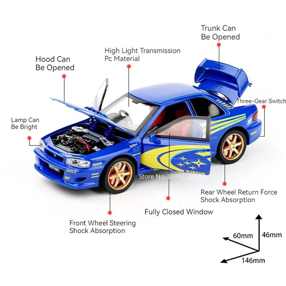 Coches de juguete Subaru Impreza de fundición a presión de aleación 1:32, modelos con música ligera, supercoche en miniatura extraíble, regalos para el Día de los niños