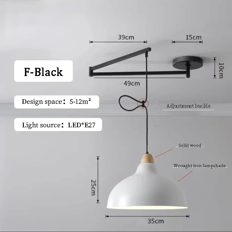 NONE Lange Arm verstellbare Pendel leuchten für Küche Esszimmer Hängelampe drehen Deckens chaukel Falt leuchter nordic home 10