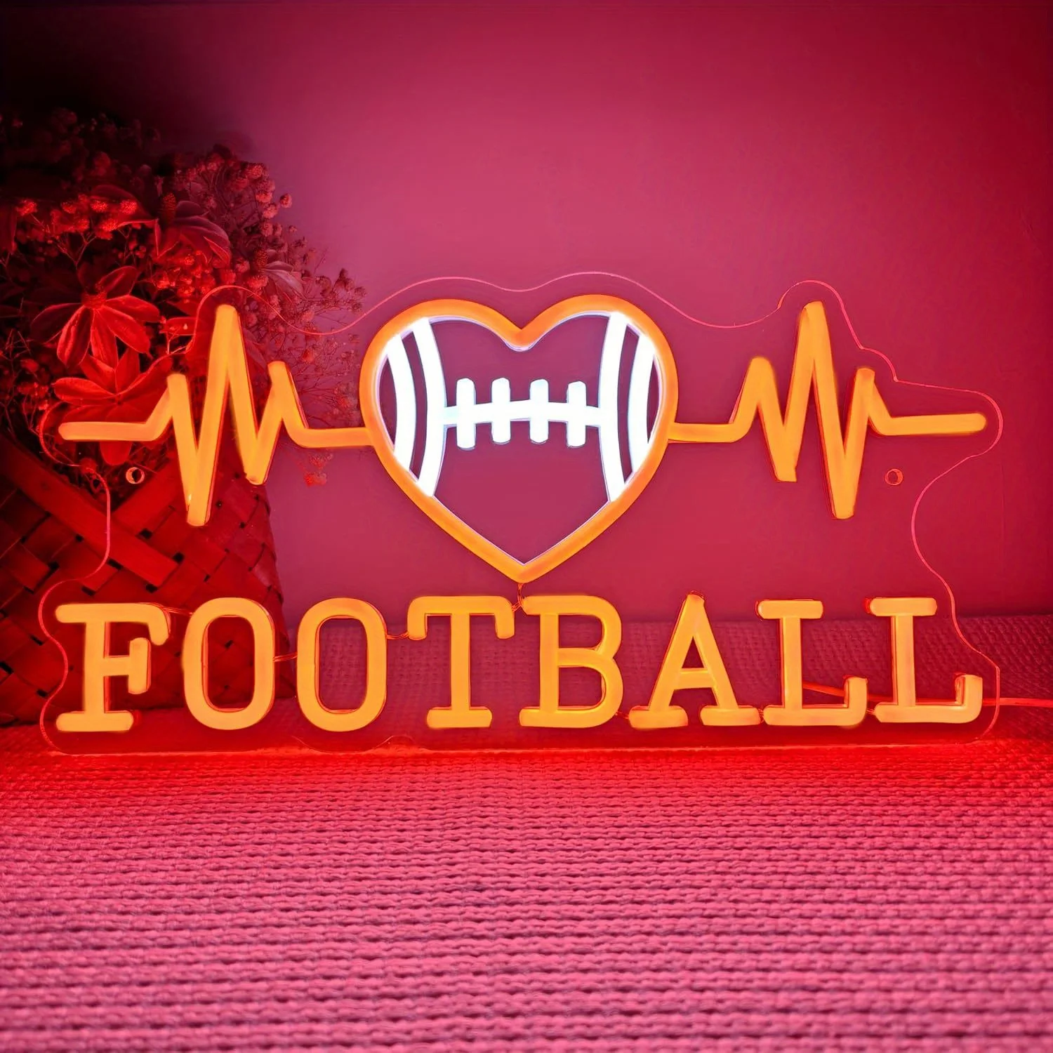 

Football Neon Sign Heart Rate LED Neon Light for Rugby for Classroom Club Man Cave Bedrooms Game Rooms Wall Decor Fans Gifts