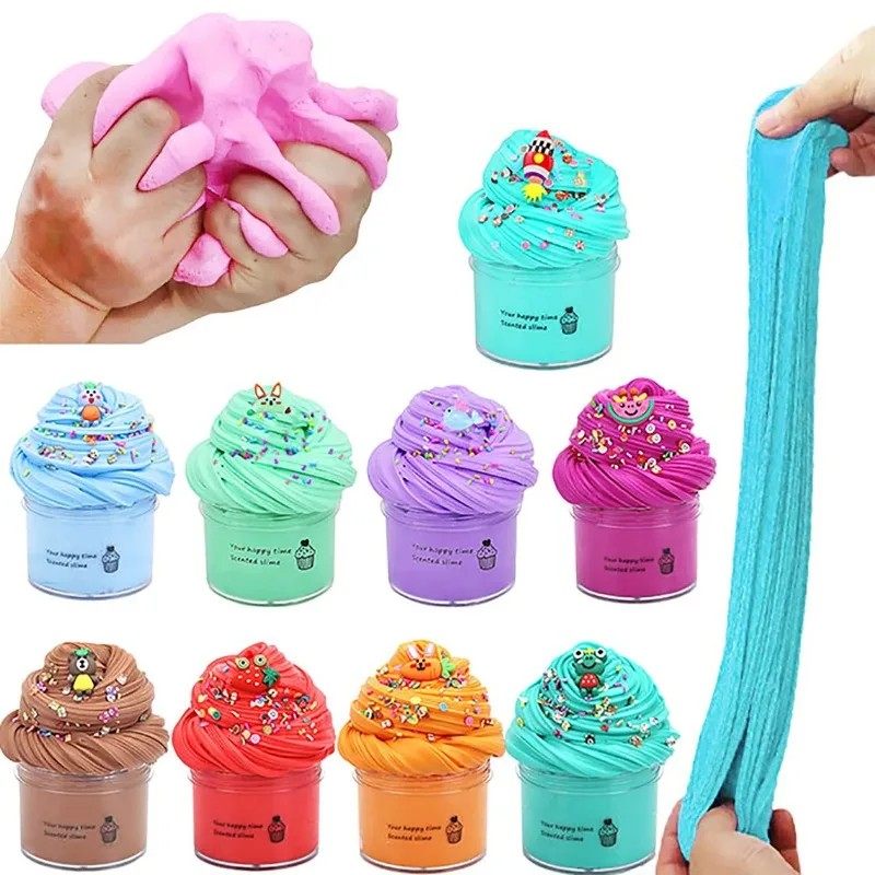 1PC Rainbow Clay Slime DIY Butter Slimes Fruit Set Toys Education Antistress Accessories Soft Charms Party Toy for Kids Gifts