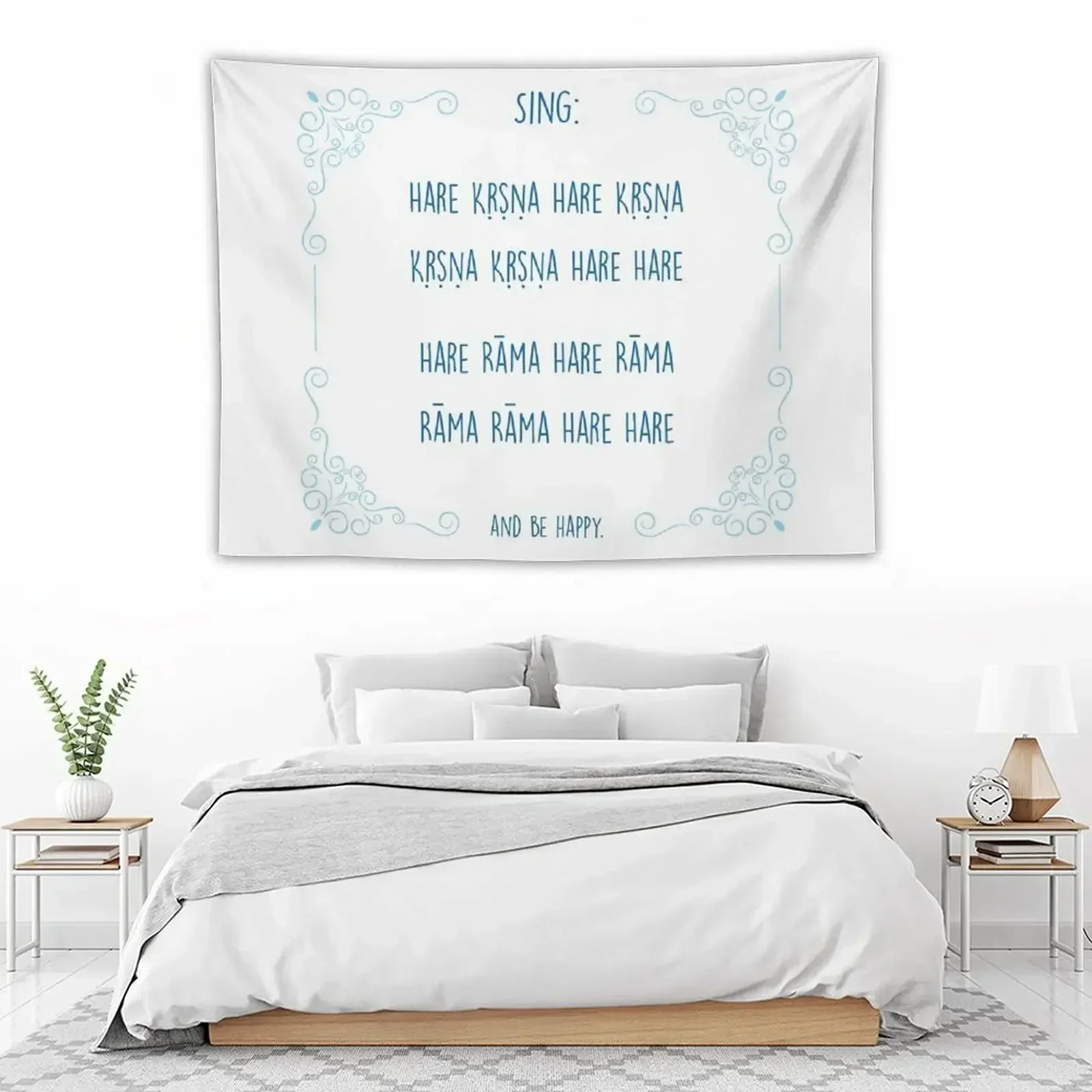 Hare Krishna Movement Mantra Blue Tapestry Wall Mural Living Room Decoration Carpet On The Wall Tapestry