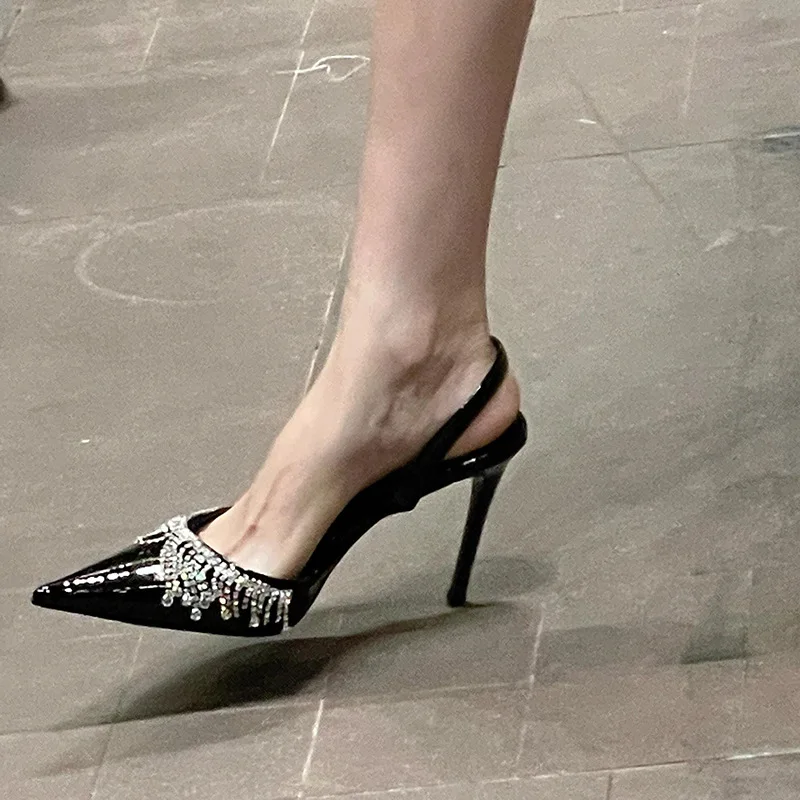 

2026 New Women's Pumps and Heels French Fringed Rhinestone Pointed High Heels Temperament Elegant Banquet Sandals Women's Shoes