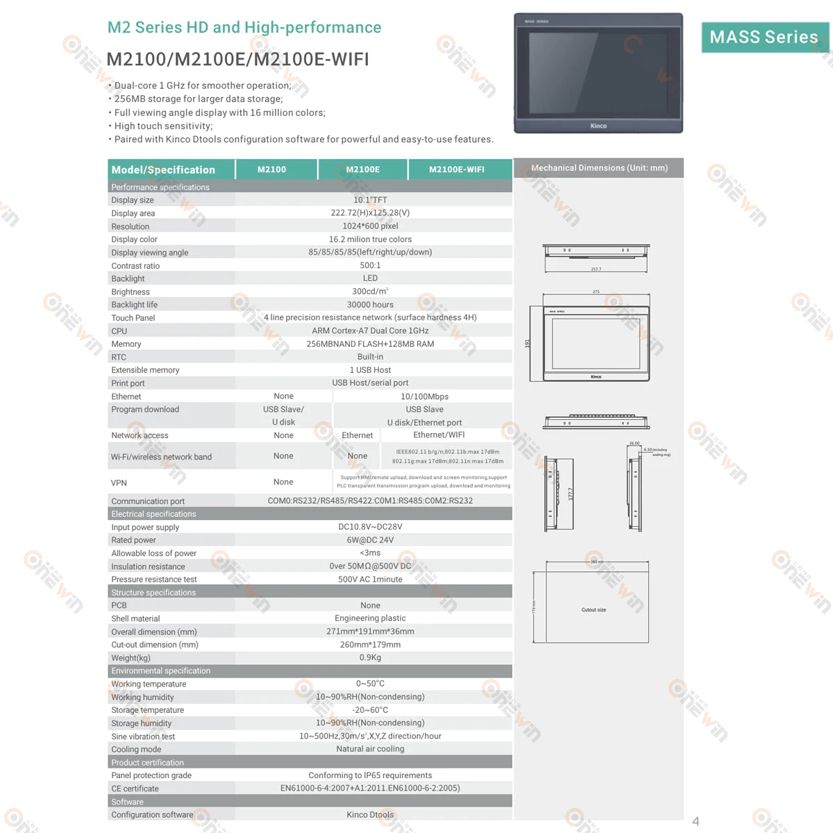 Kinco 10.1 Inch Mass HMI M2100 M2100E M2100E-WIFI MT100 MT100E MT100E-4G Touch Screen Human Machine Interface M1 M2 Series