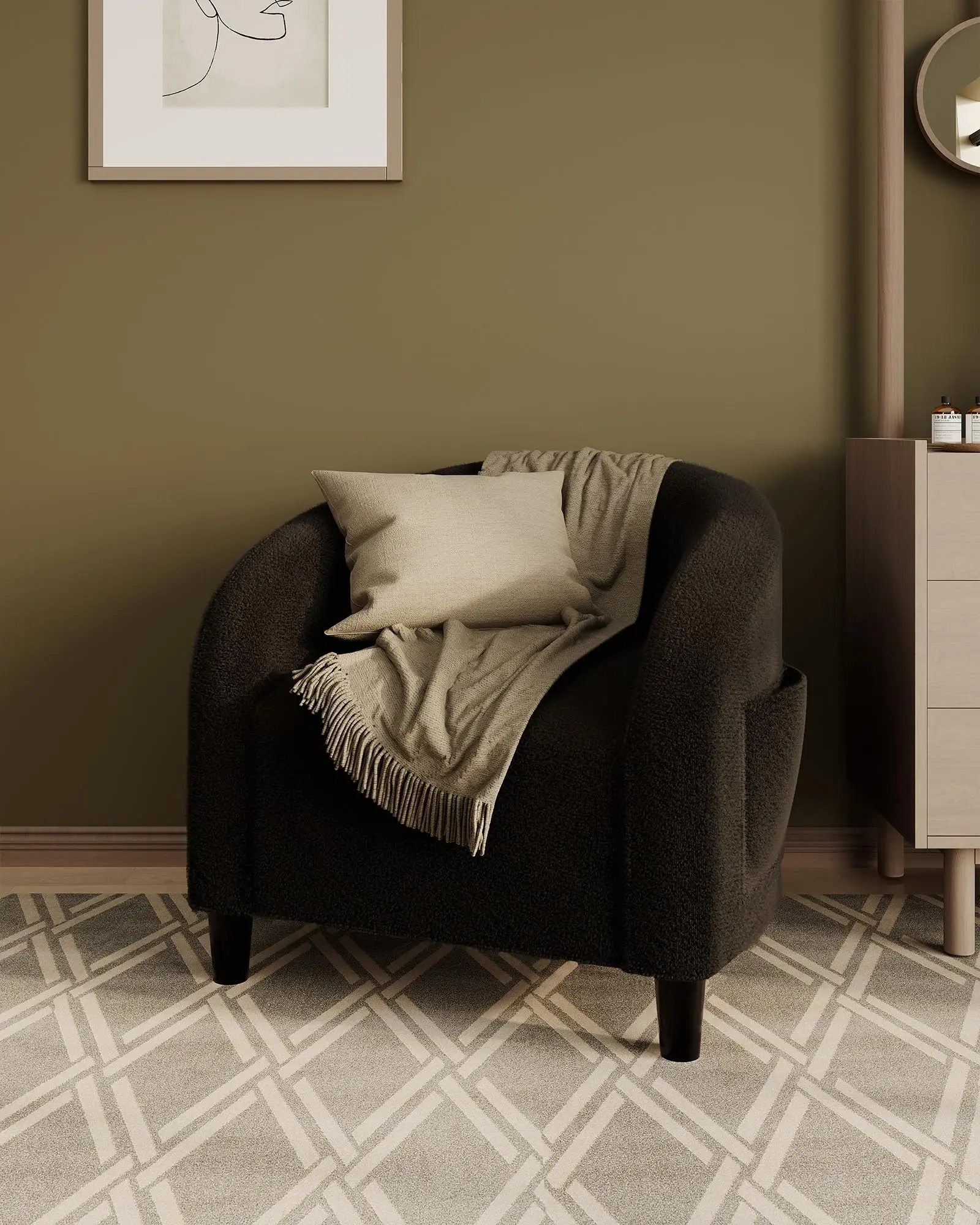 Accent Chair Living Room Chairs Barrel Boucle Chairs Comfy Armchairs for Bedroom Reading Room Reception Chairs