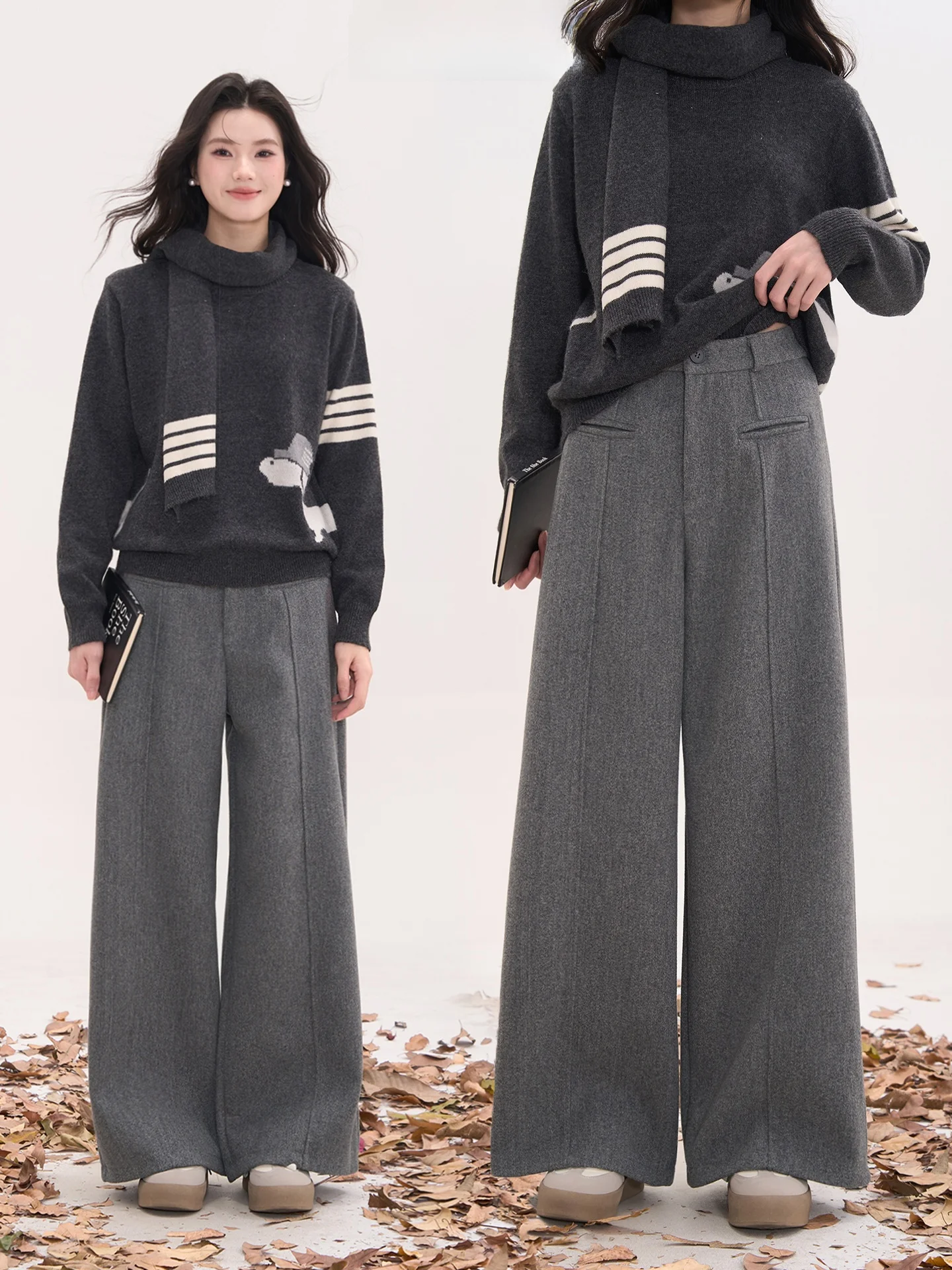 

Женские универсальные зимние модные брюки с высокой талией, прямые, из утолщенной шерсти, повседневные