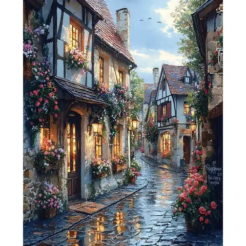 PhotoCustom Diy Diamond Painting Street Scenery Full Round Diamond Handmade Gift Art Wall Decoration