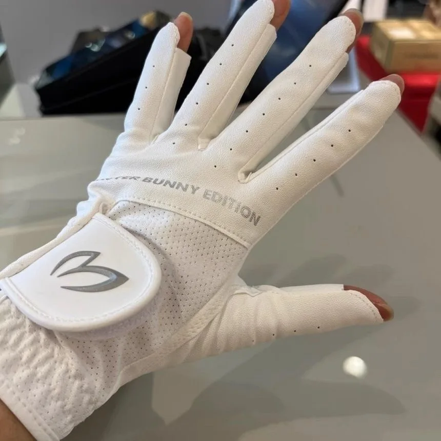 25 خريف جديد وصول أرنب شعار جولف المرأة الرياضة عدم الانزلاق المزدوج اليد المفتوحة إصبع تنوعا قفازات لينة تنفس قفازات