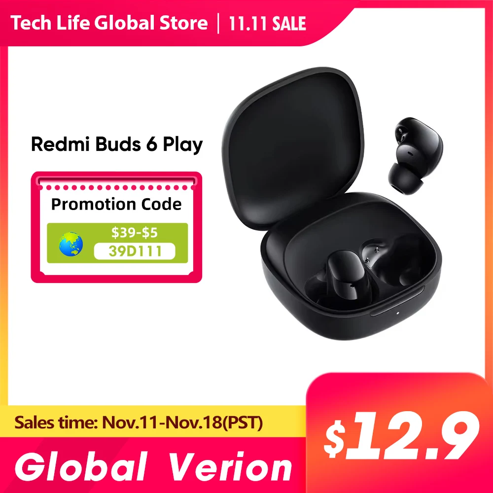 Xiaomi Redmi Buds 6 Play Earphone Global Version 10mm Dynamic Driver AI Noise Cancellation 36 Hours Battery TWS Headphone new