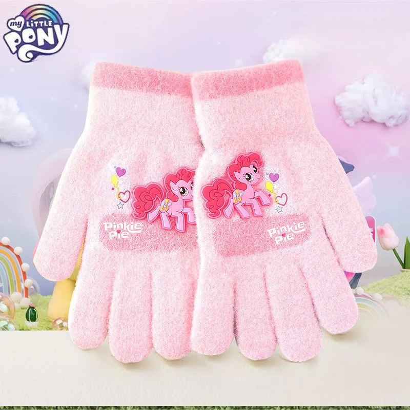Miniso 子供 5 本指手袋女の子の秋と冬暖かいニット糸分割手袋中大子供女の子リトルポニー