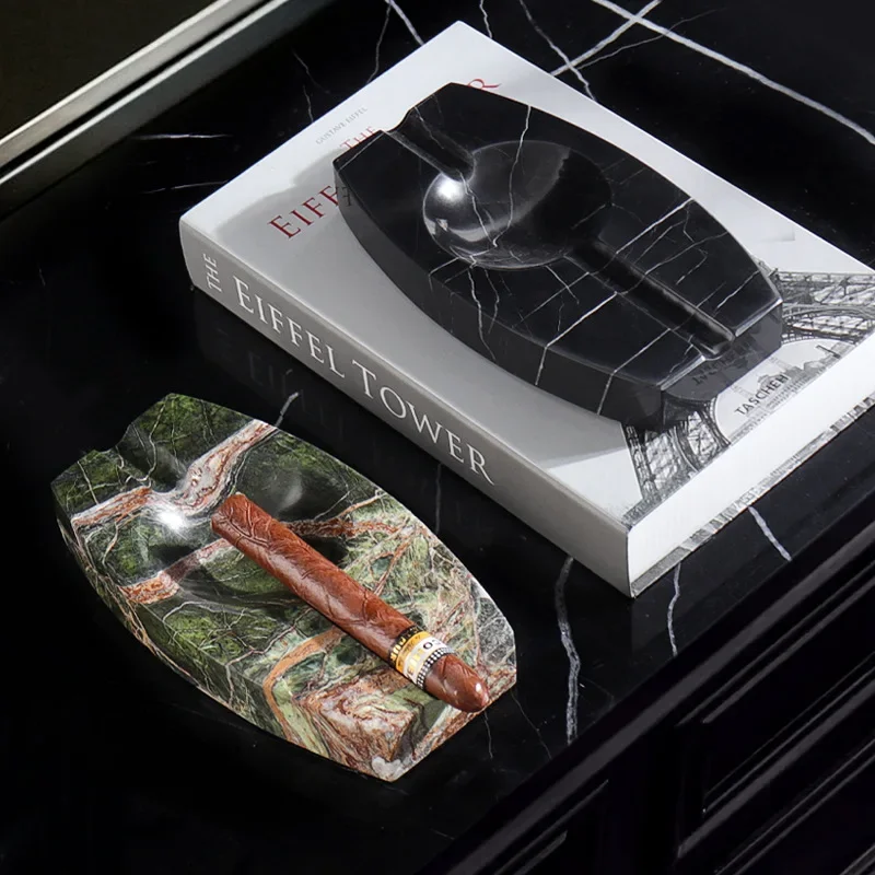 【Natural】Natural Marble Cigar Ashtray for Outside Patio Luxury Ash Tray for Indoor Outdoor