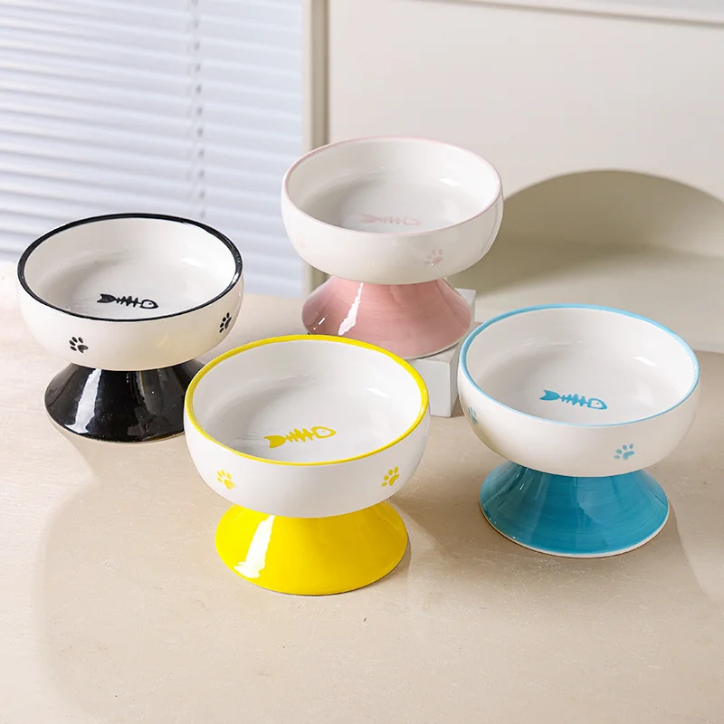 Cat Bowl High Legged Ceramic Food Bowl Water Feeding Hair Opening Rice Bowl Dog Feeding Bowl Cervical Protection Pet Products