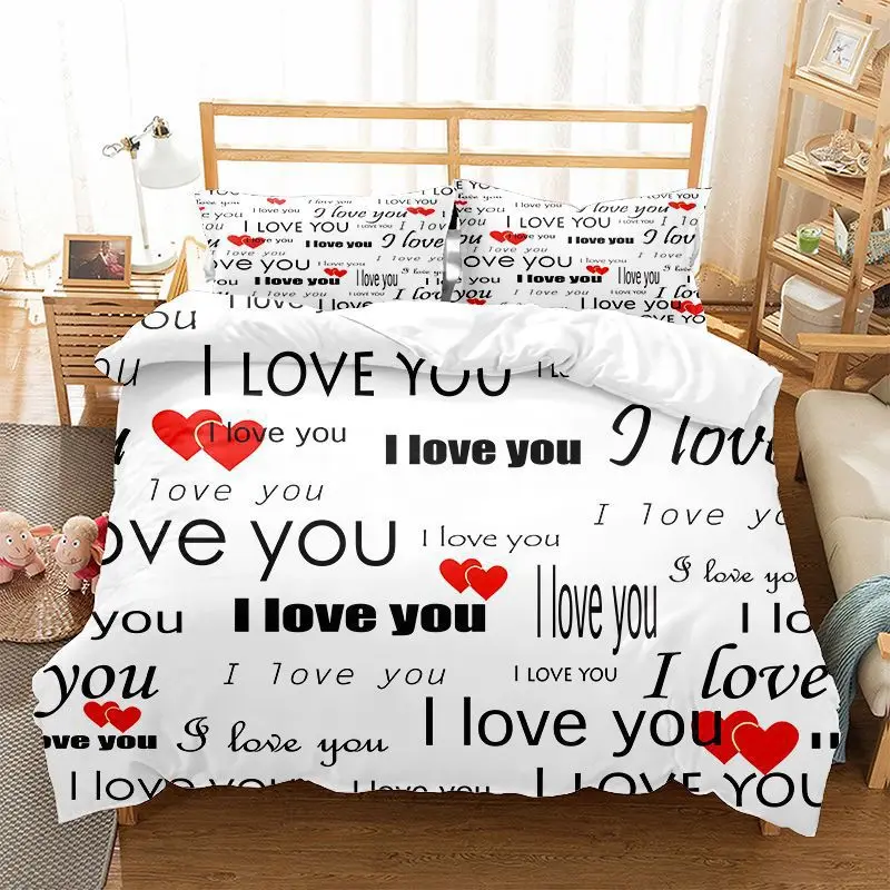 Soft Romantic English Words Duvet Cover Inspirational Words Bedding Set Queen For Adults Kids Decor Newspaper Letter Quilt Cover