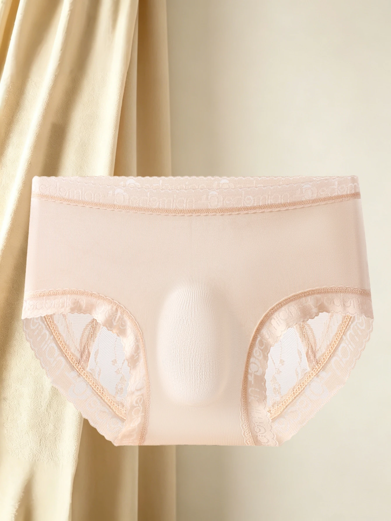 2PCS Men's Solid Color Triangle Underwear with Lace Waistband Breathable Comfortable Middle Waist Design Letter Embroidery