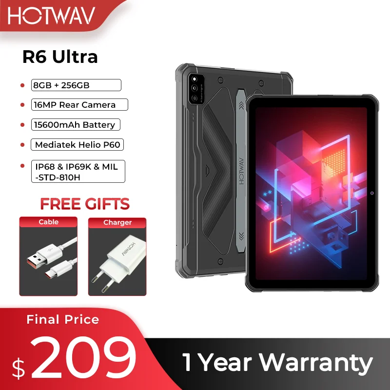 HOTWAV R6 Ultra Android 13 Tablet, Global Version, 15600mAh, 10.4 ”FHD +, 8GB, 256GB, 16MP Camera, Pad Tablets, PC