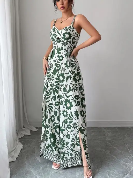 

Womens Clothing 2025 Autumn Winter Leisure Vacation Printed Suspender Sexy Backless Jumpsuit Camisole Backless Wide Leg Jumpsuit