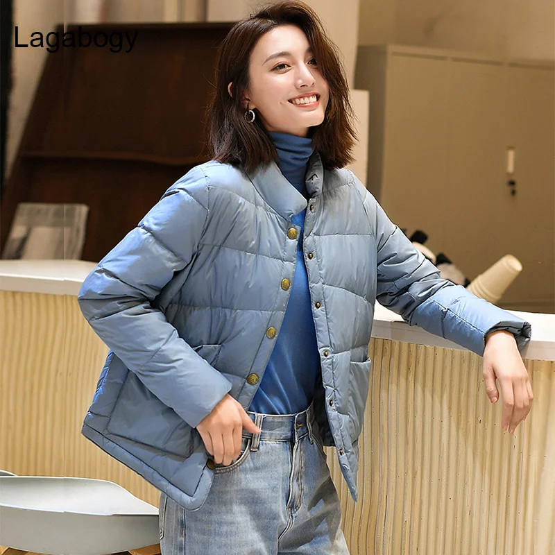 

White Winter Women 2023 Duck Down Autumn Jacket Female Short Casual Single-Breasted Parkas Ultra Light Windproof Coat