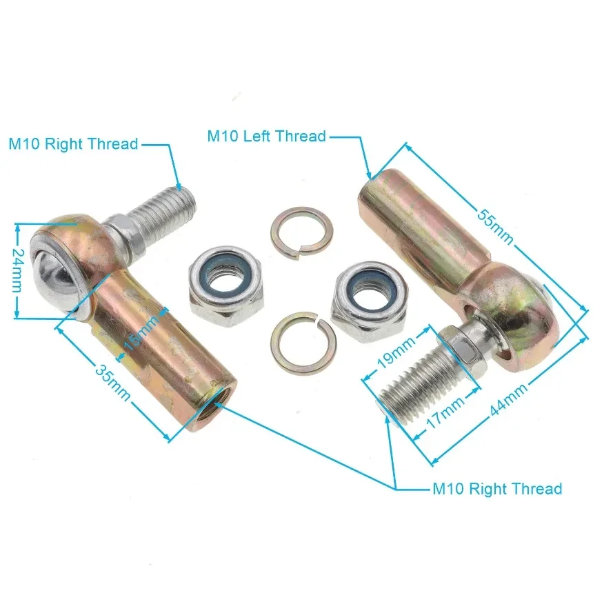 1 par m8/m10 rosca esquerda direita junta esférica tirante final apto para 47cc 49cc mini chinês quad atv bicicleta 1 conjunto