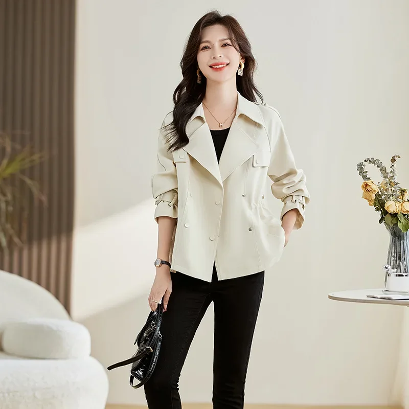 سترة تنحيف بلون سادة لربيع وخريف 2025 متوسطة الطول وأكمام طويلة عادية وياقة بدلة ركاب عصرية