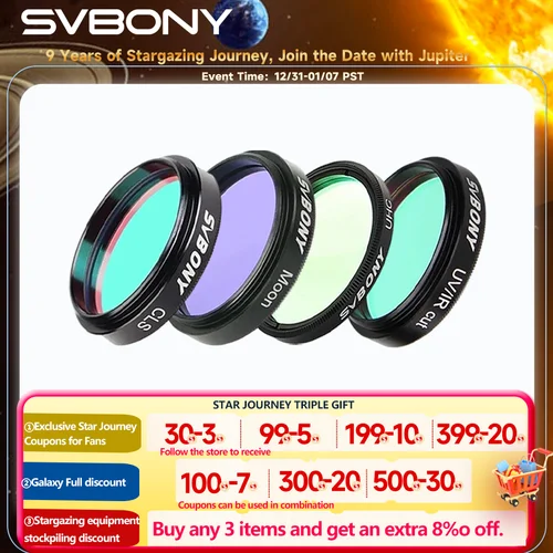 Imagen 1 del producto SVBONY Filtro de 1,25 ''/ 2"" UHC+CLS+Luna+filtro de corte UV/IR, telescopio astronómico observaciones astronómicas monoculares
