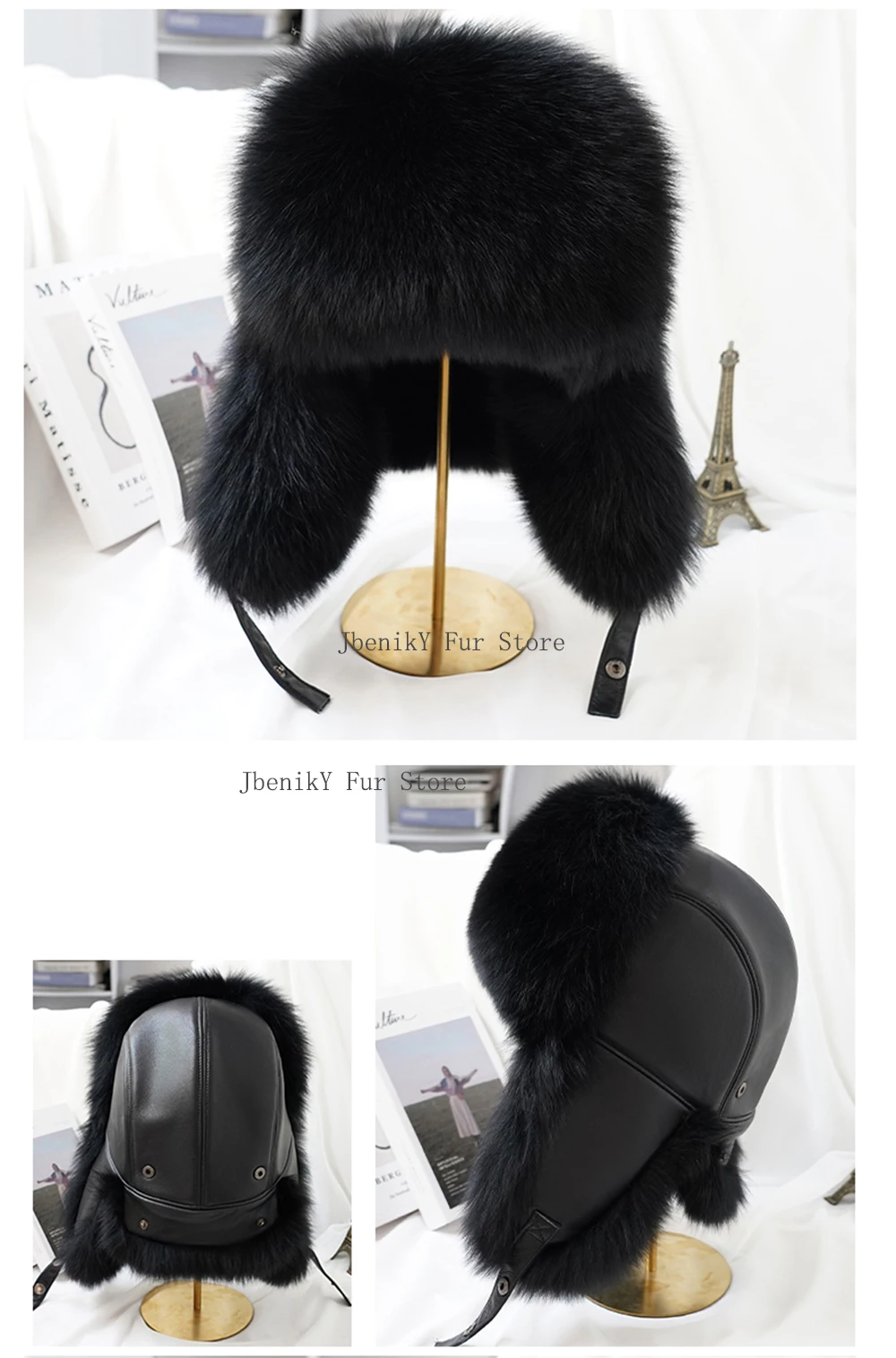 Cappello Bomber In Vera Pelliccia Unisex – Volpe E Pecora, Antivento, Taglia 56-63 Cm