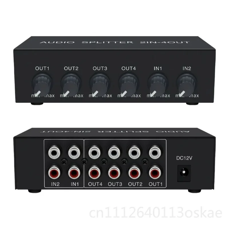 Audio splitter 2 in 4 out 2 in 4 out mixing 3.5mm AUX fidelity stereo volume adjustment