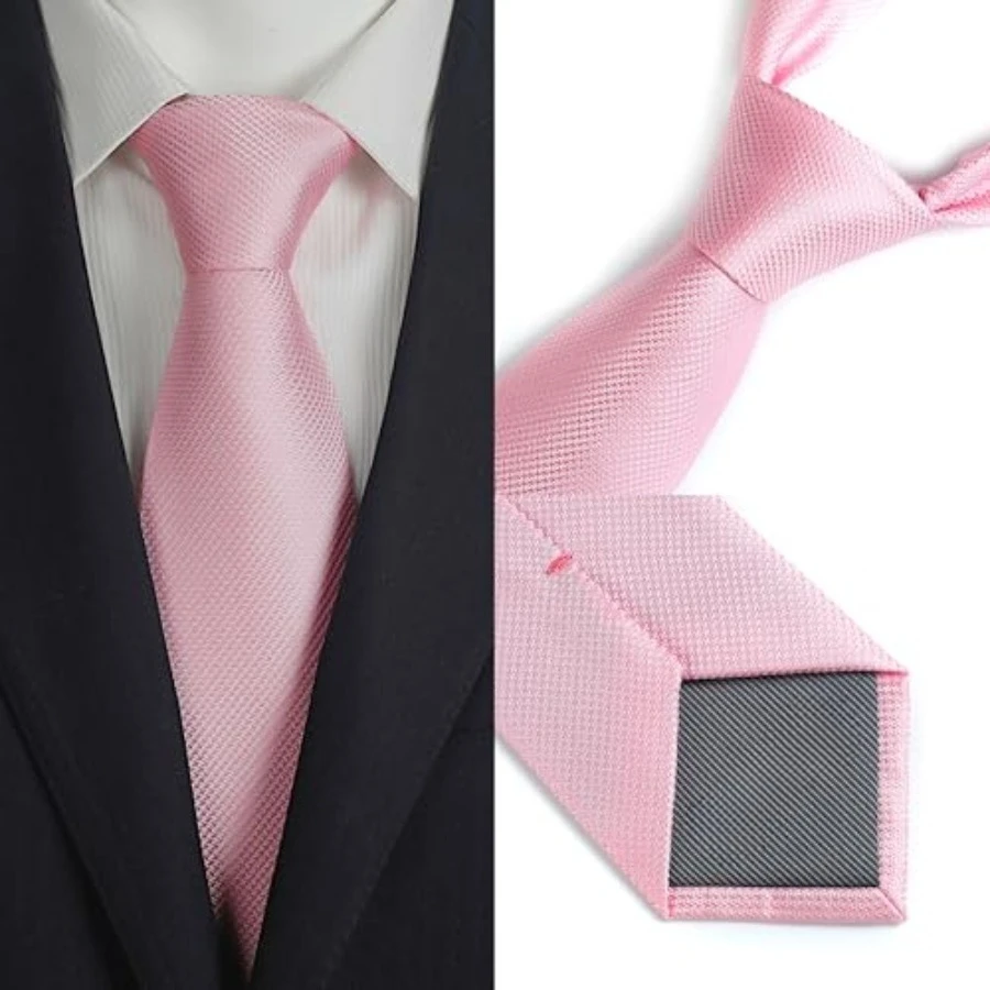 Mens Solid Color Tie,Handmade Neckties With Multiple Colors+Gift Box, Rosy Pink Tie+pocket Square view 4