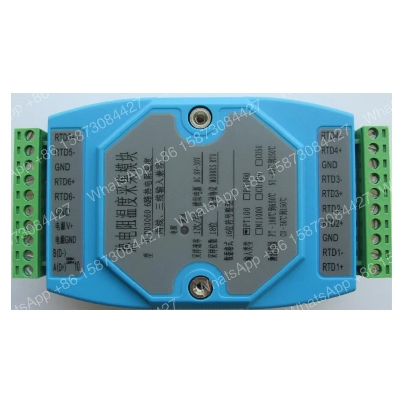 6 PT100 16-bit Temperature Input Acquisition module RS485 Modbus DAQ RTD NI1000 PT100 PT1000 CU100 CU50