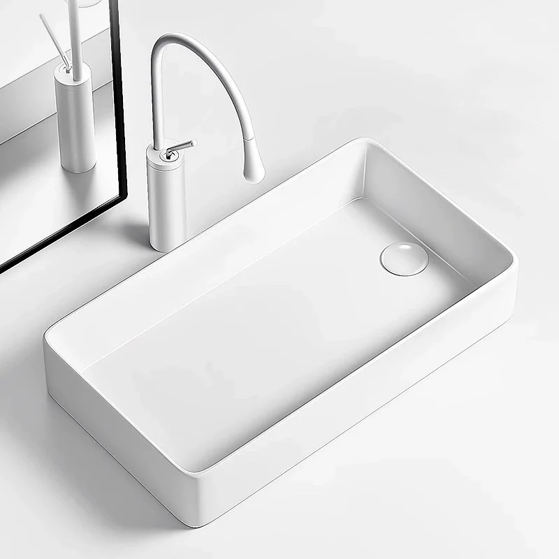 Elegant Ceramic Vessel Sink, Rectangular Design Ceramic Washbasin - Ideal for Modern Bathroom Fixtures, Suitable for Dressing Rooms, Vanity Tables, and Bathrooms
